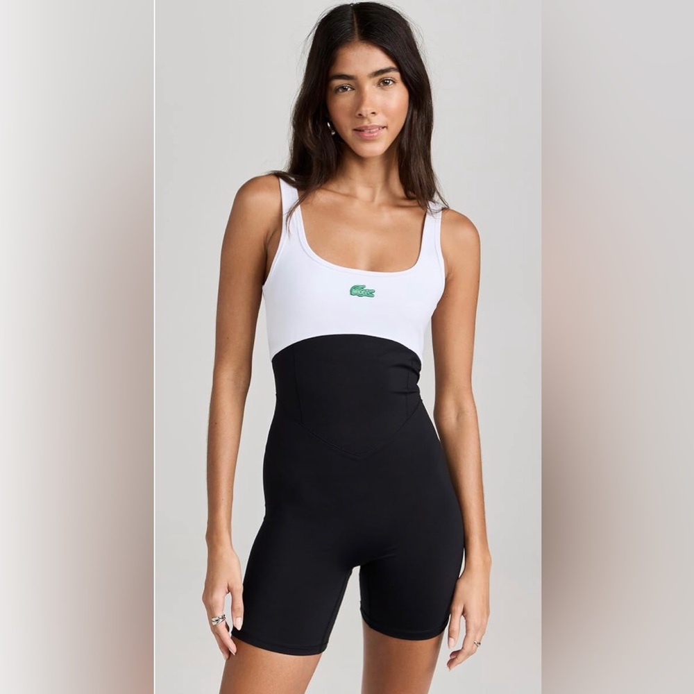 Lacoste Black and White Colorblock Tank Romper